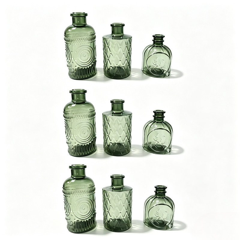 Image of 9pcs Bulk Green Plastic Mini Vintage Bud Vase Set - Small Retro Flower Vases Suitable For Wedding Centerpieces, Bulk Table Decor, Home Decoration With Geometric Shape & Vases For Arrangements
