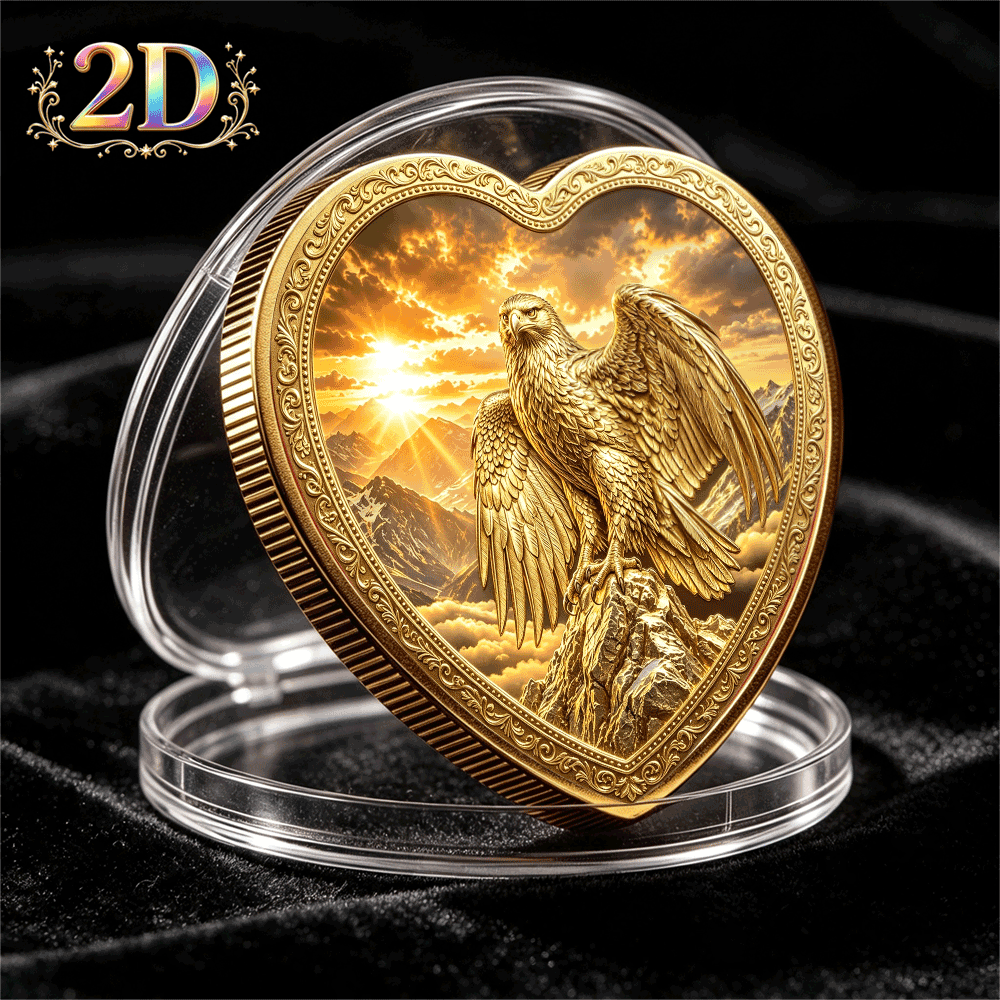 Sunset Mountains Heart-Shaped Double-Sided Commemorative Coin