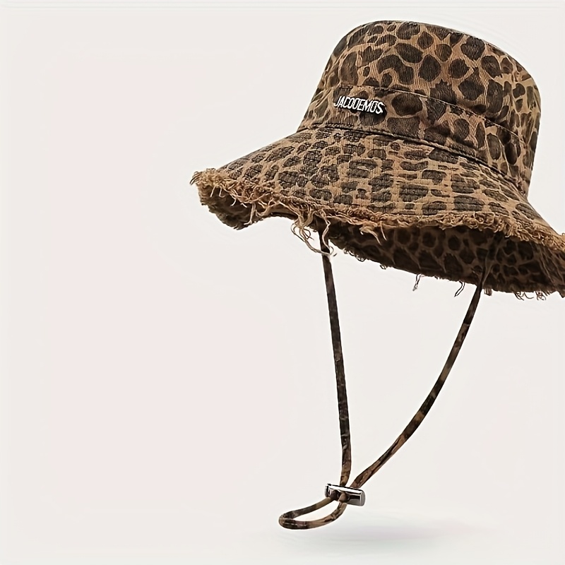 TEMU Unisex Leopard Print - Adjustable Drawstring, Wide Brim, Moisture-wicking, Elegant Animal Print, Brown-red/orange- Suitable For Outdoor,