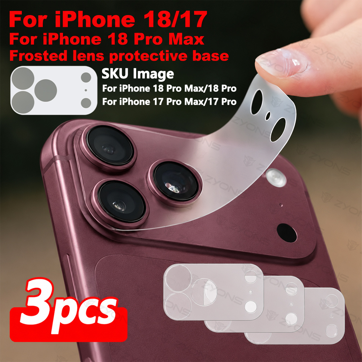 TEMU 3pcs Precision-cut Matte Lens Base Protector For Iphone 18 Pro Max/18 Pro/duo/17 Pro Max/pro/air/17,anti-scratch/anti-fingerprint, , -stick,