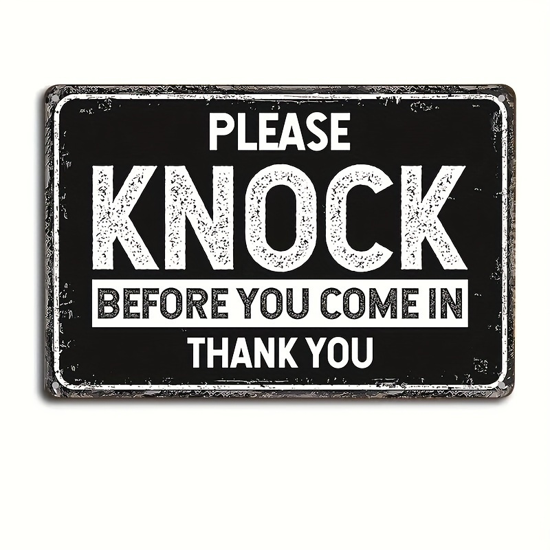 TEMU 1pc Metal "please Knock Before Entering" Sign - 7.87x11.81inch Rustic Wall Art With Distressed White Text, Black , Home, Kitchen, Bar, Cafe,
