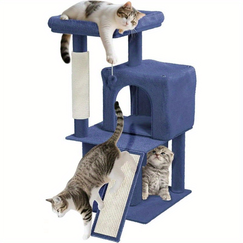 Image of Large Cat Tree 93cm High Cat Climbing Frame With Scratching Post, Cat Cave, Platform, Stairs, Sisal Rope Plush Cat Furniture Cat Climbing Tree, 49 X 46 X 93cm