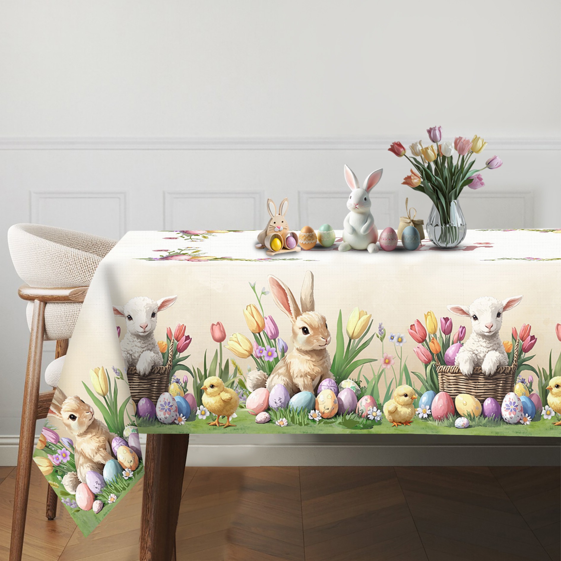 item picture tablecloth 1pc 2d flat easter tablecloth easter   chick   tulip basket design perfect spring and summer decoration easter gift ideal for indoor and outdoor easter parties and home decor easter decoration farmhouse decor