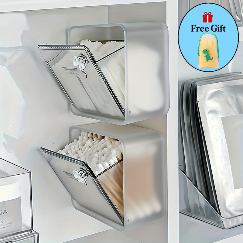 TEMU 2pcs Set (aquasafe 1pc Swab Organizer And 1pc Free Cute Dragon Pouch), Wall-mounted Makeup Pad Organizer, Suitable For Bathroom, Sink, Dressing