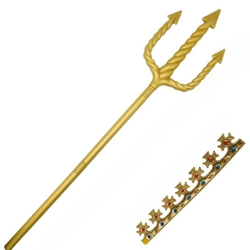 TEMU Set de accesorios de disfraz de 2 piezas, corona dorada y tridente para adultos, tema de cosplay de Halloween, accesorio de decoración para