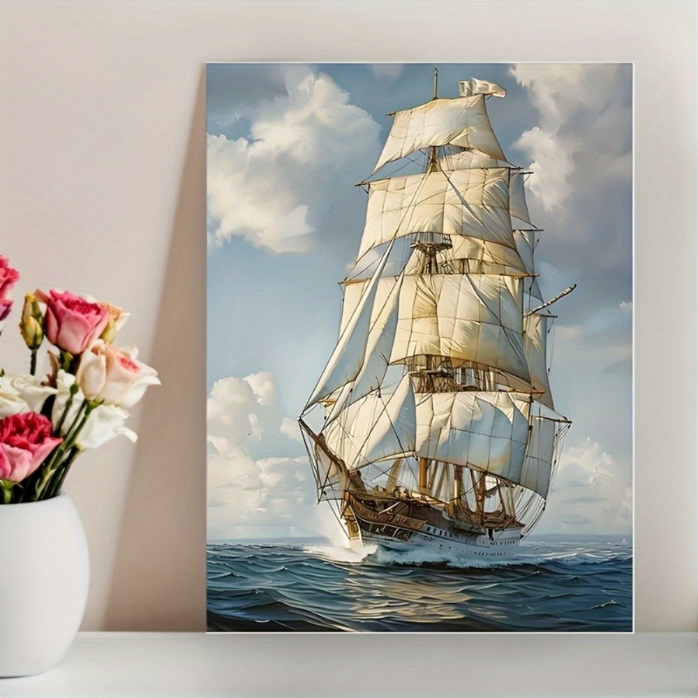 E-shop 2D Flach, 2D Flach, Ein Rahmenloses Leinwandbild mit einem eleganten Segelboot. Dieser moderne Wandkunstdruck dient als einzigartiges
