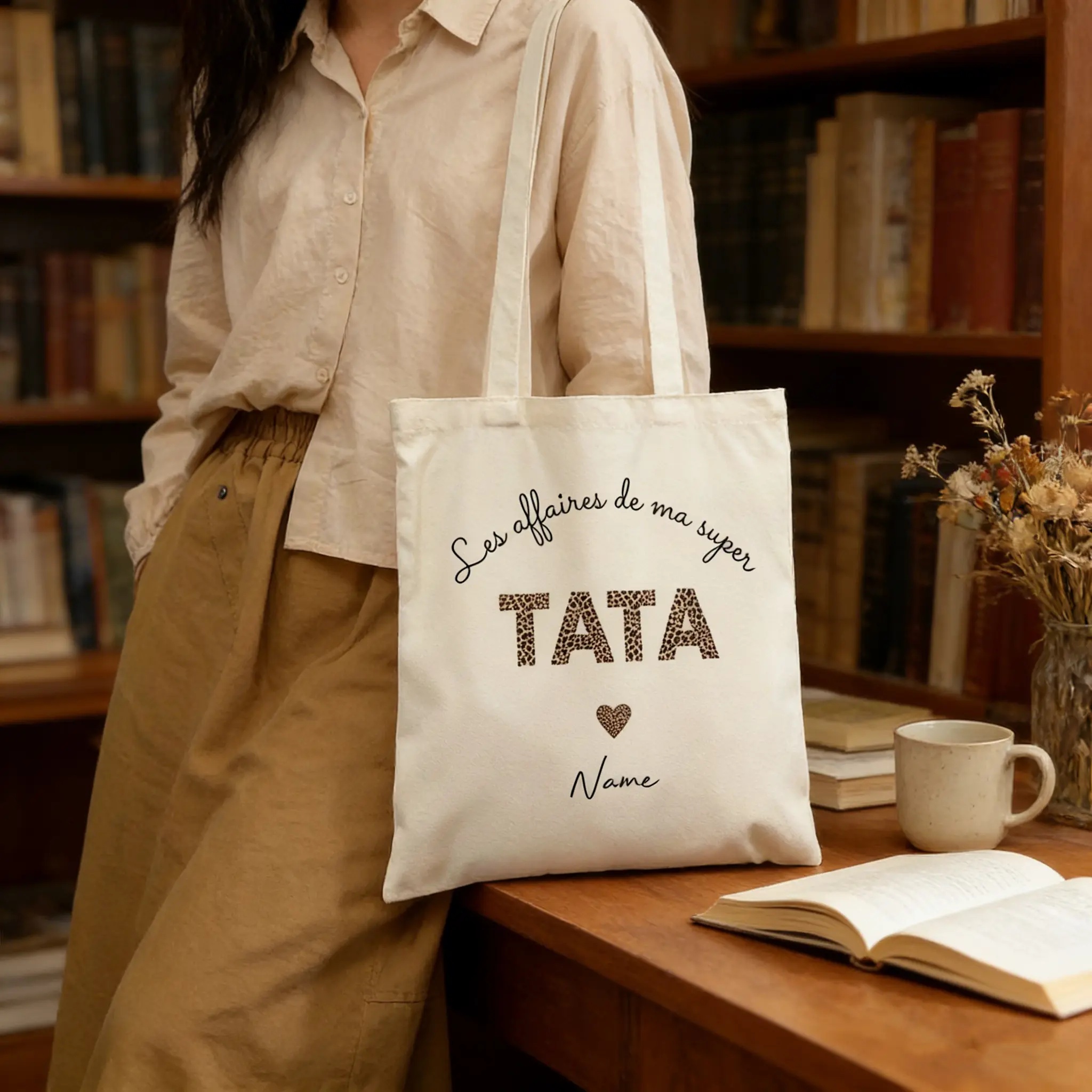 TEMU Plat 2D, 1 pièce Sac personnalisé "" à imprimé léopard avec lettres, avec la française " Super " que des de cœur délicats, et l'option de