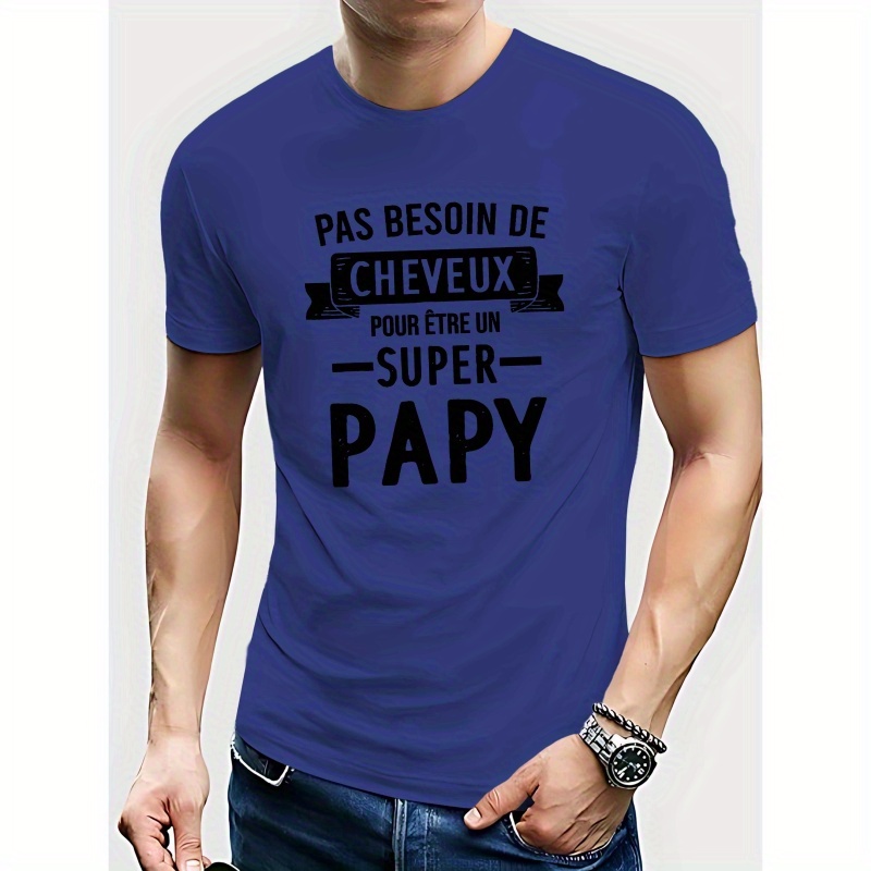 

T-Shirt Décontracté pour Homme à Col Rond, Tissu en 100% Polyester, Motif Géométrique, Coupe Régulière, Haut d'Été - Design "Super