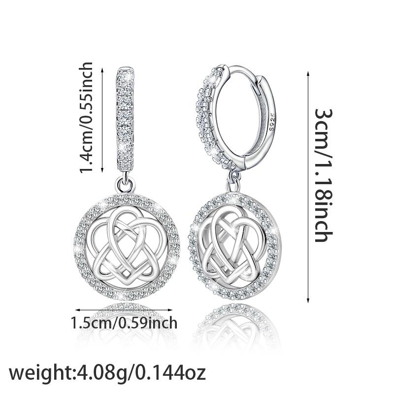 Women's S925 Silvery Heart Knot Hoop Earrings, Celtic Design