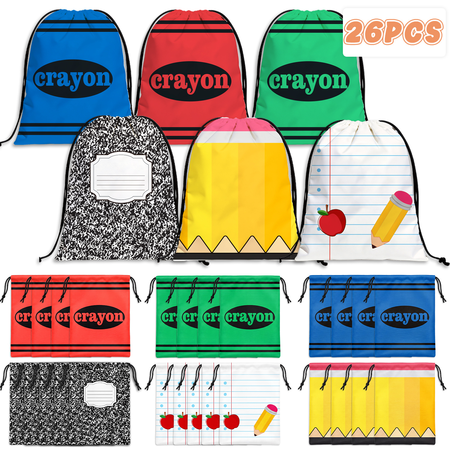 TEMU Cadeau pour Elle/Lui Lot de 26 Sacs Cadeaux à Cordon de Serrage sur le Thème Crayon avec Crayon et Carnet - Convient pour de Fête de Remise de