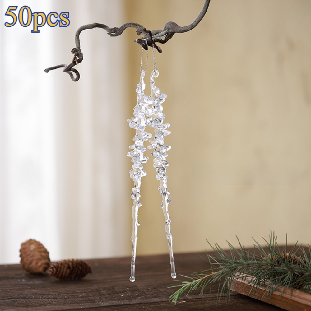 

50pcs Clear Acrylic Icicle Ornaments, Non-electric Hanging Christmas Tree Decorations, Featherless Festive Holiday Decor For