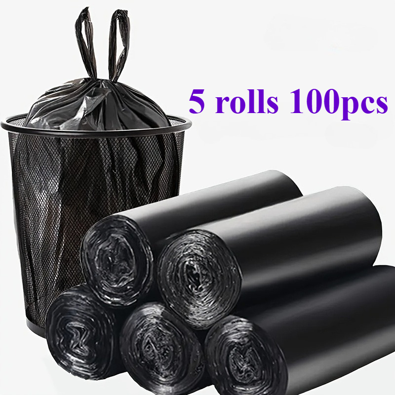 5 Rolls/100pcs Black Durable Affordable Large Trash Bags Suitable For Office, Party, Home And , New Year Home Trash Bags