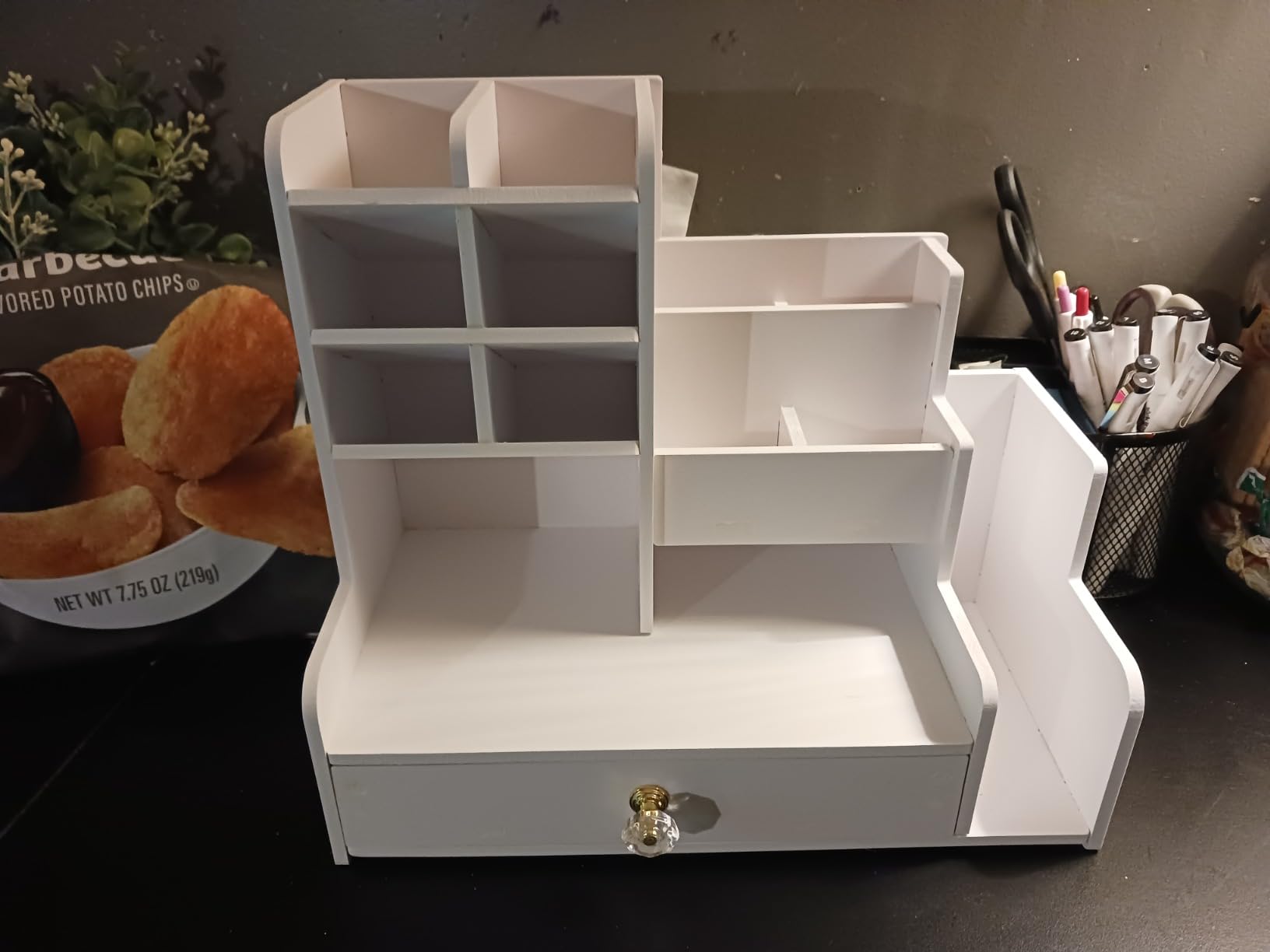desktop pen storage solution featuring drawers and dual file holders ideal for organizing art supplies versatile for home office and educational use Product details 5