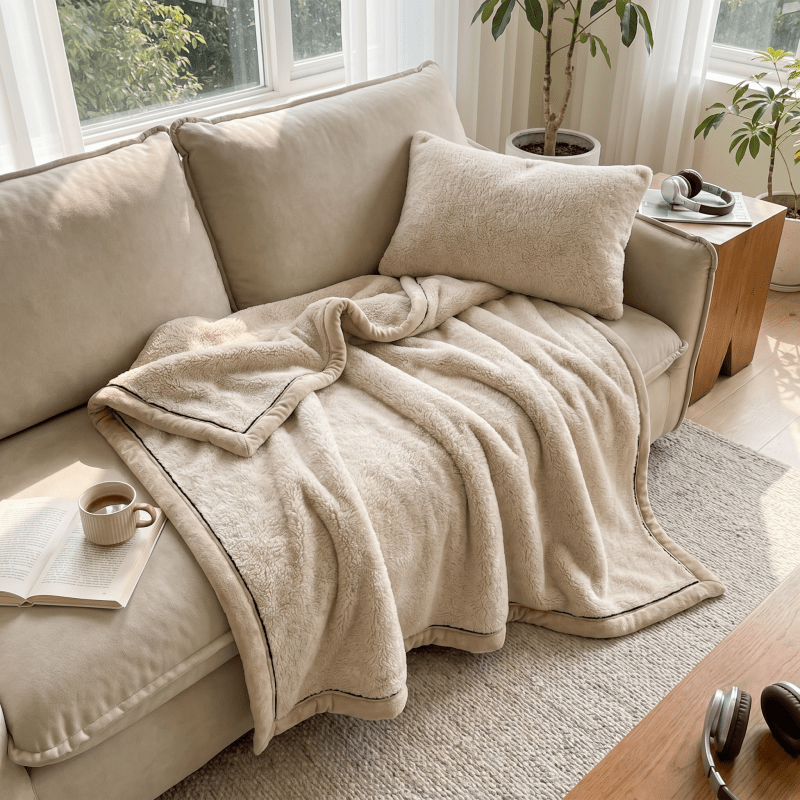 Half- Fluffy Blanket, Textured Bungee Throw For Couch Sofa Bed Office Nap Travel Camping Fishing Hiking Rv, Leg Cover, Multiple Sizes & Colors
