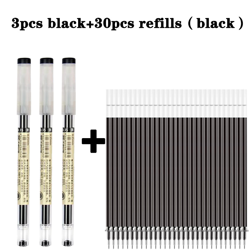 TEMU 33pcs (3 Pens And 30 Refills) Japanese Fine Gel Pens, 0.35mm Gel Ink Roller Ball Pen, Plastic Material, Suitable For School And Office Use,