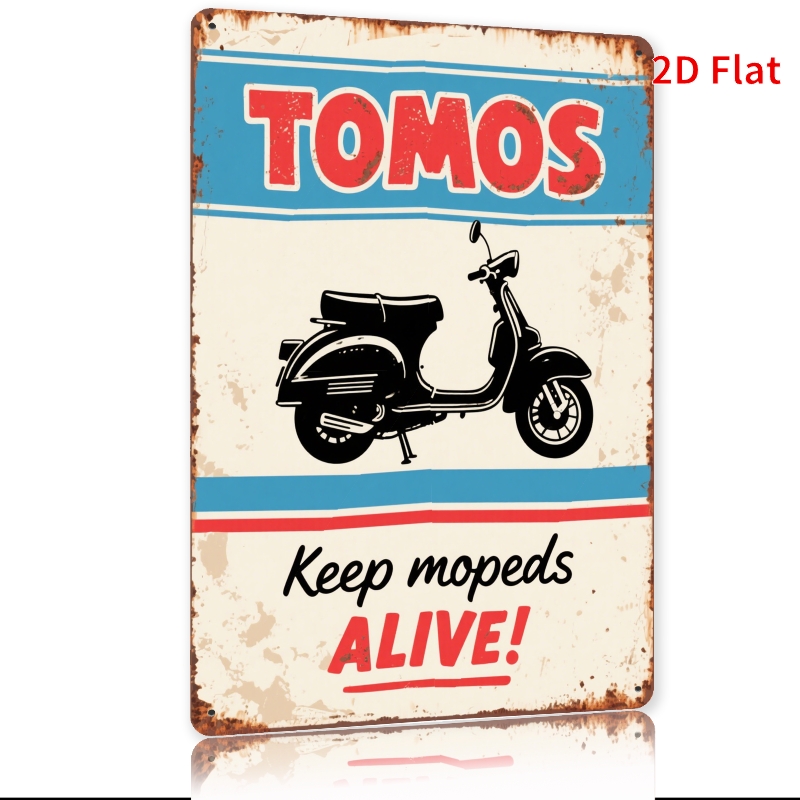 TEMU 2d Flat - 1pc Vintage Keep Mopeds Metal Sign | Rustic Decor With Red Lettering, Heavy-duty Tinplate Construction, For Office - Indoor/outdoor
