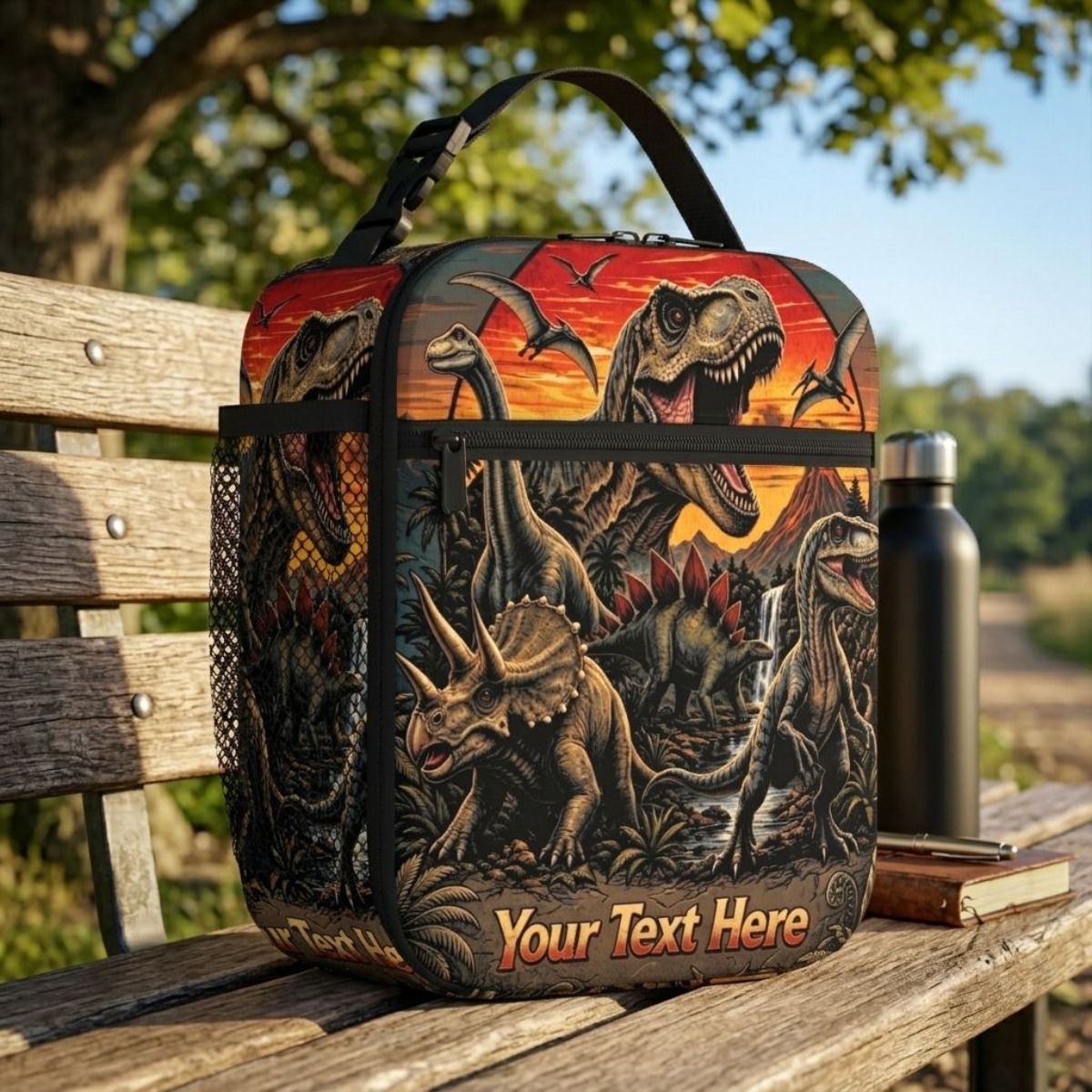 TEMU 1pc Customizable Text Name Logo Insulation Lunch Bag Birthday Dinosaur Volcano Jurassic Cool Gift For Men Women Picnic Portable Reusable Nonfood