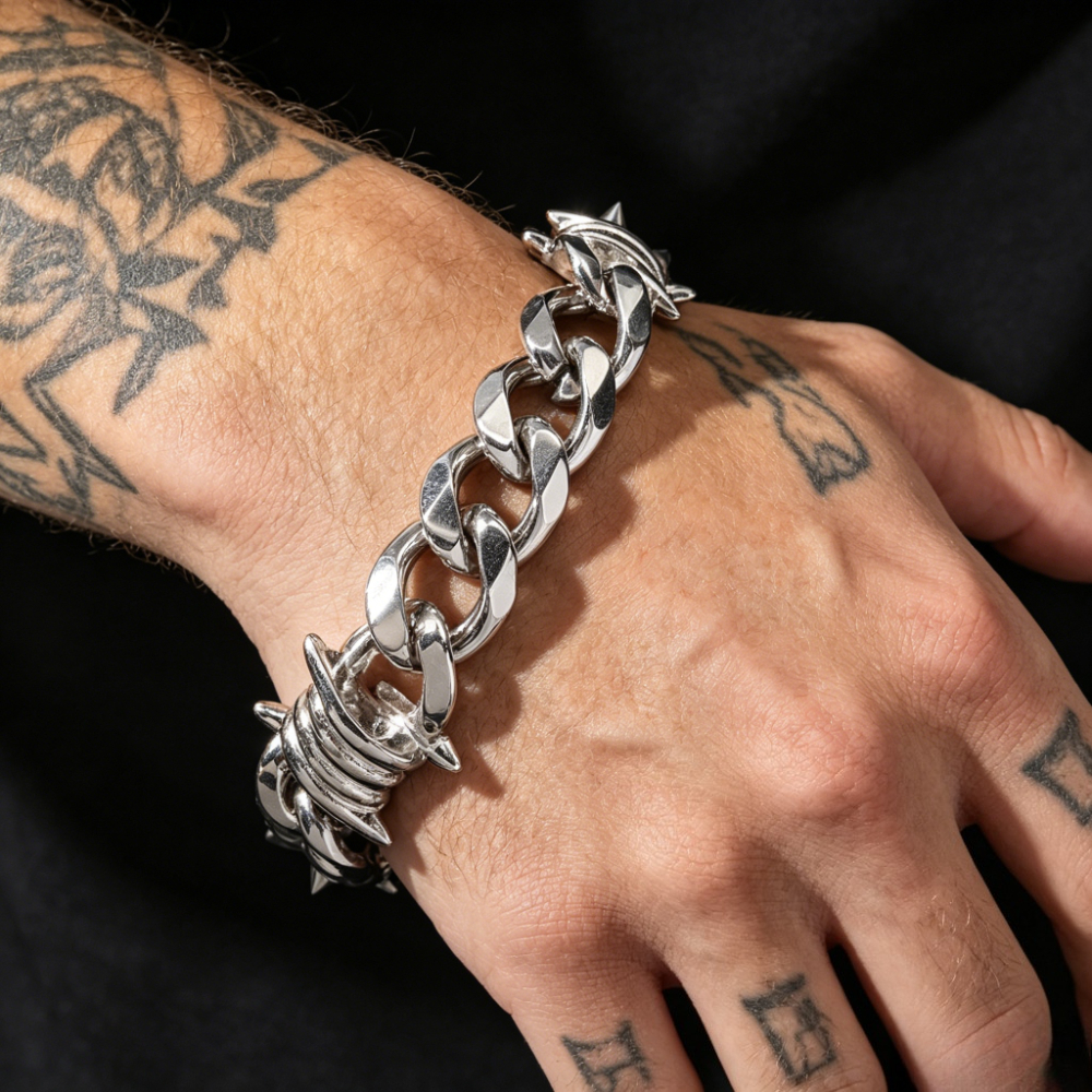 TEMU Premium Cuban 's Bracelet, Irregular Niche Design Hip-hop Style Bracelet, Durable Waterproof And Anti-oxidation Steel Bracelet, For Daily Wear,