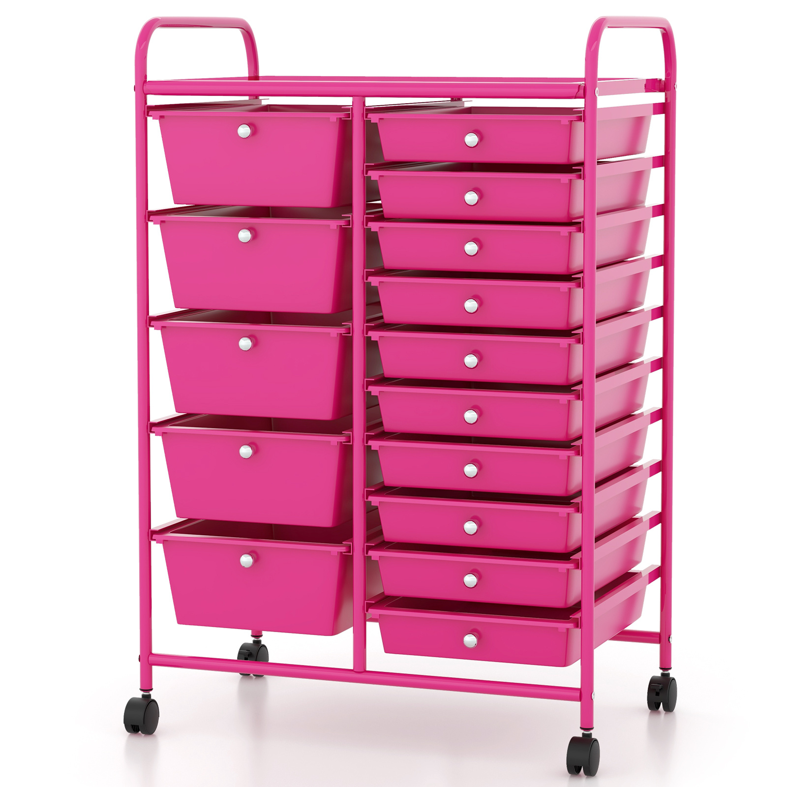 [Pink | Durable] 15-Drawer Rolling Storage Cart | Durable Iron & Plastic Organizer | Compact Design, Easy Assembly, Multiple Color Options, Bathroom, Kitchen, Bedroom & Office