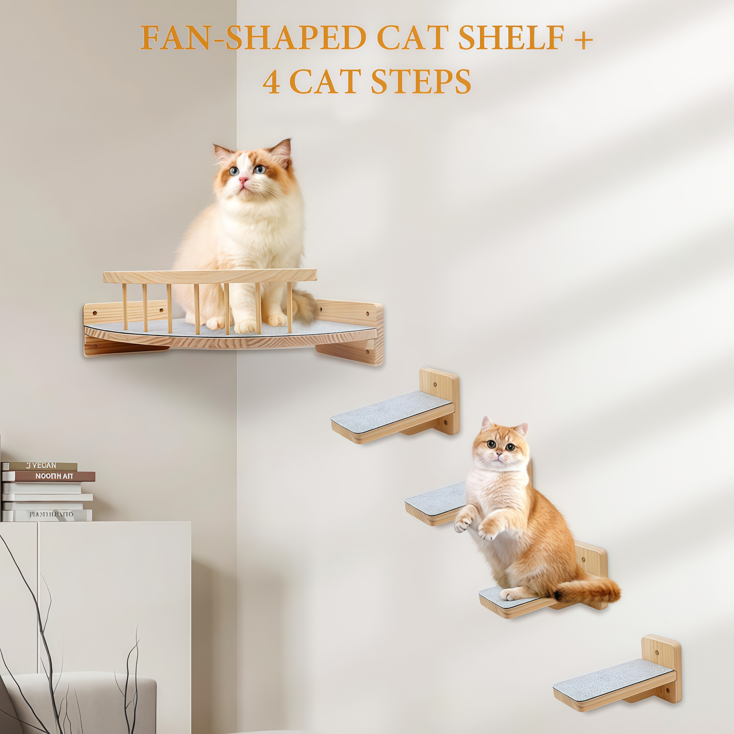 TEMU 5pcs Wall Mounted Cat Storage Perch Rack, Wooden Cat Climbing Shelf With , Soft Felt Padded Cat Hammock Bed, Hanging Wall Cat Furniture Supports