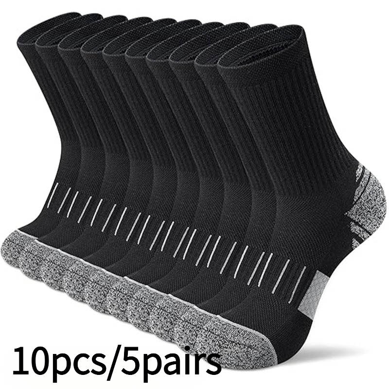 TEMU 10pcs/5pairs Unisex Sports Socks With Reinforced Toe And Heel, Suitable For Outdoor Activities, , Durable, Random Colors