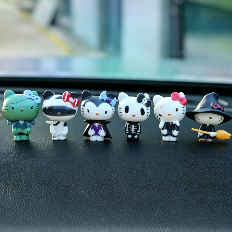 TEMU Officially Licensed Halloween Hello Kitty Mini 6 Styles, Cute Cartoon Kt Cat Dolls, Mini Ornaments For Desk And Car Interior Decor