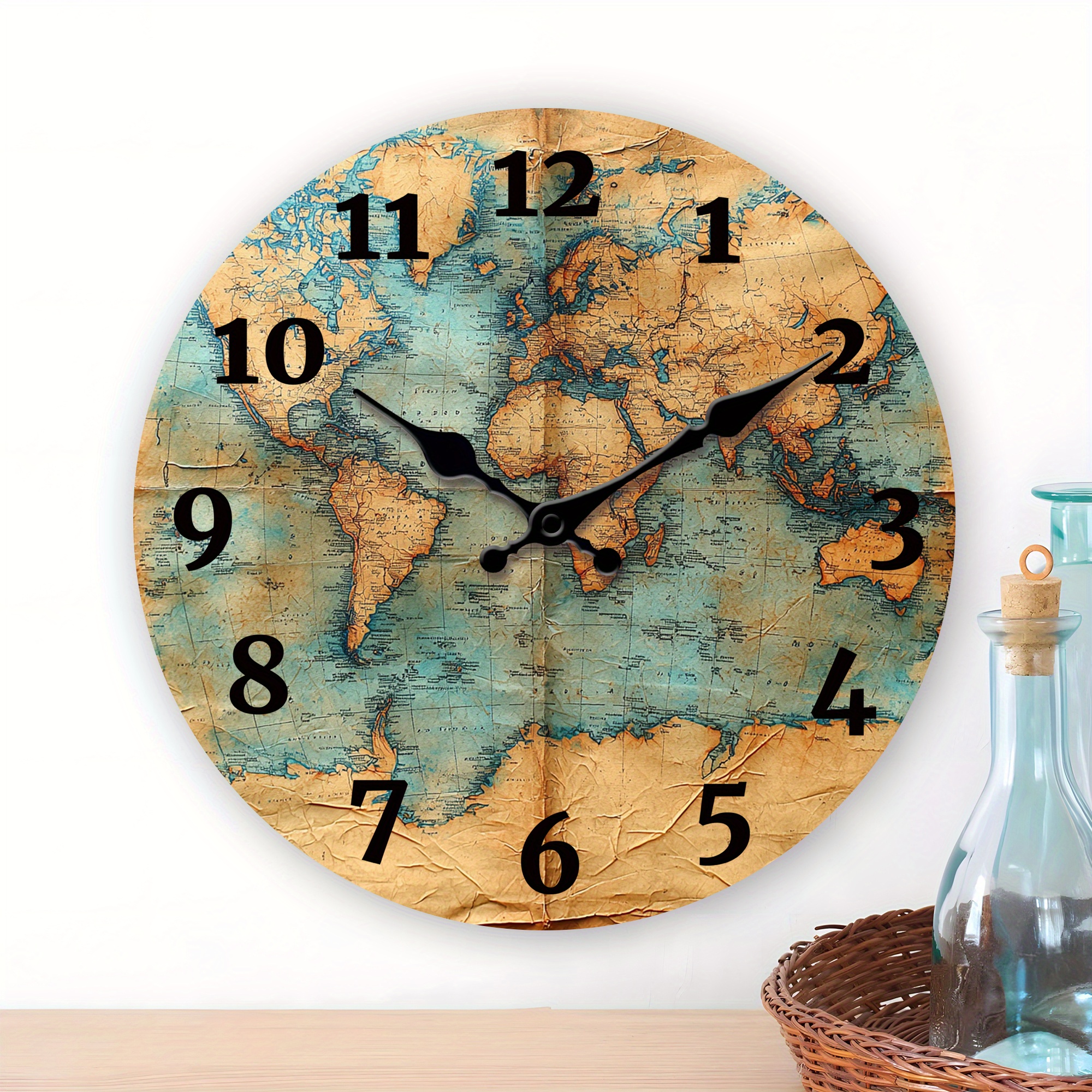 Vintage Wanduhr Wanduhr Weltkarte Holz Wanddeko Wandtattoo