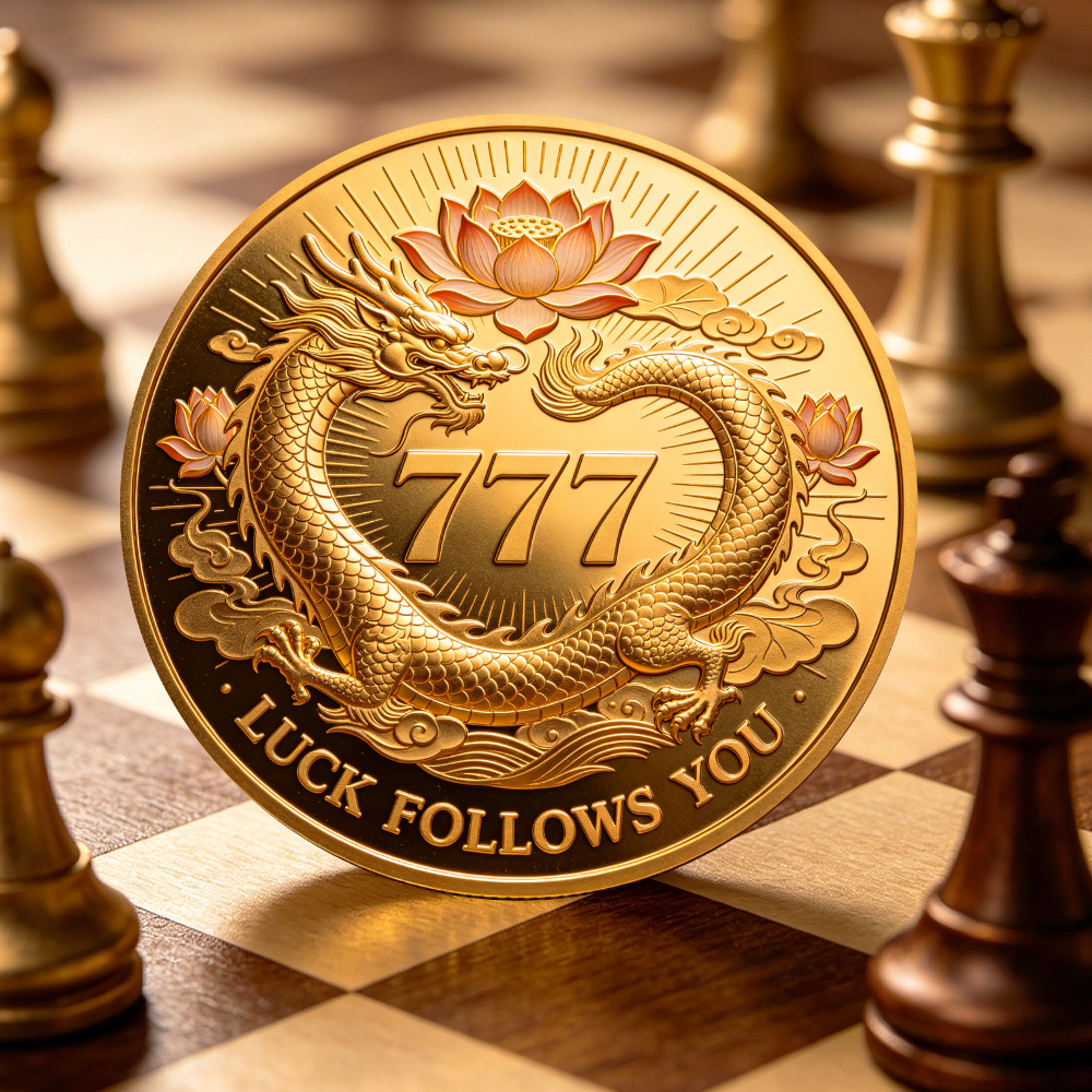 TEMU 1pc, 777 Commemorative Coin, Double-sided Collectible Coin, Wealth And Theme Token, Protection Amulet, Birthday Gift, Spiritual Protection, ,