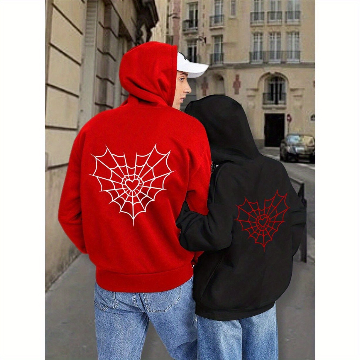 Movie Characters Spiderweb Pattern Couple Hoodie Casual Hoodie Trendy Street Style Sports Hoodie - Letter Print Pullover Hoodie, Perfect For Spring Casual Wear Casual Hoodie Outdoor Hoodie