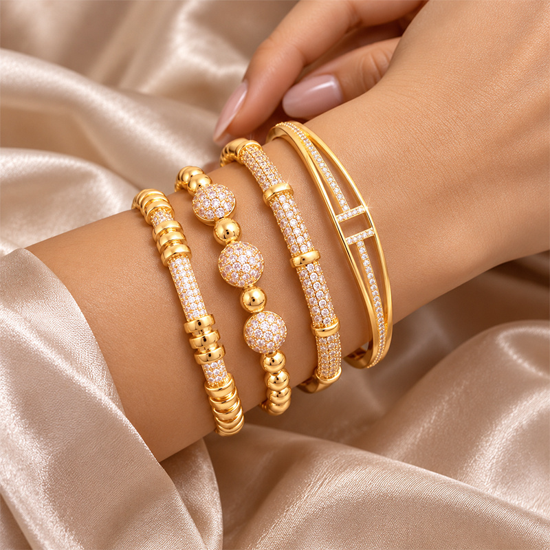 Trendy Stackable Bangle Pack, Bead & Geometric Design