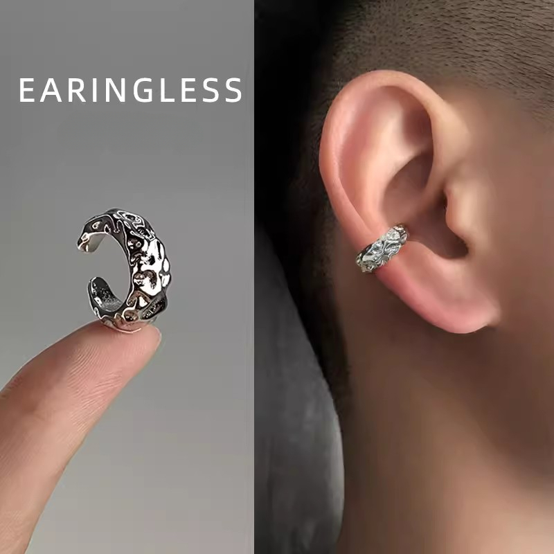 E-shop Vintage Ohrclips mit unregelmäßiger Textur für Herren, trendige Persönlichkeit, Hip-Hop Unisex-Ohrringe, vielseitige Ohrmanschetten mit