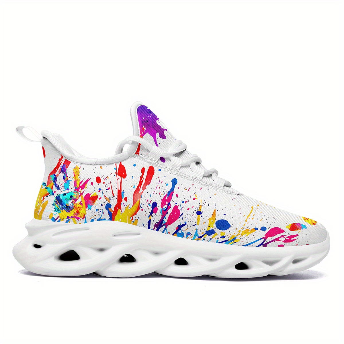 Men's Fashion Casual Sneakers, Colorful Splatter Design, Ultra-Light Twist Sole Comfortable Trainers, Trendy Shoes for Running Travel Streetwear and Everyday Style