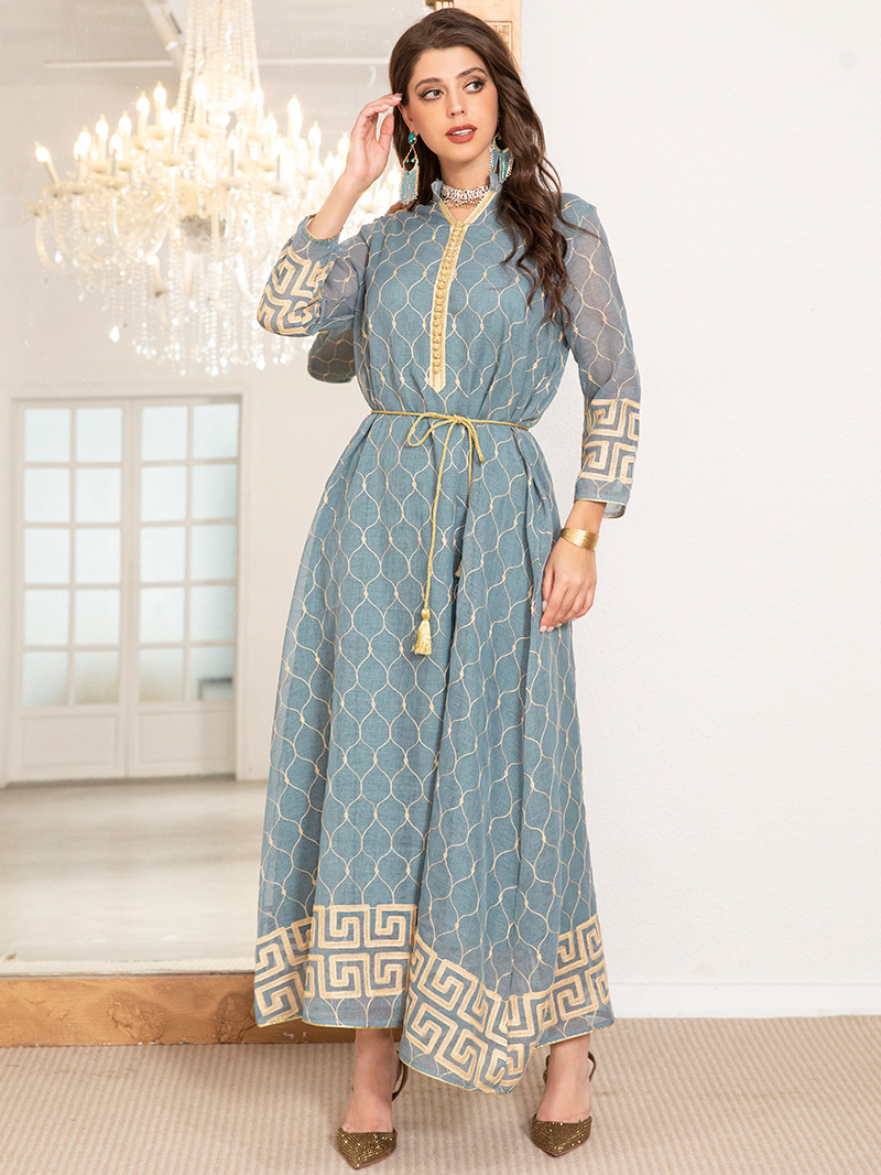 فستان الربيع والصيف جديد أنيق نمط بحزام مطرز