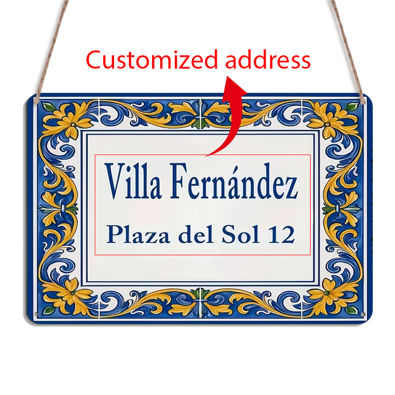 TEMU 2d Flat, 2d Flat 1pc Personalized Aluminum Address Board Decorative Sign, Mediterranean House Number Sign With Name/number/text, Personalized