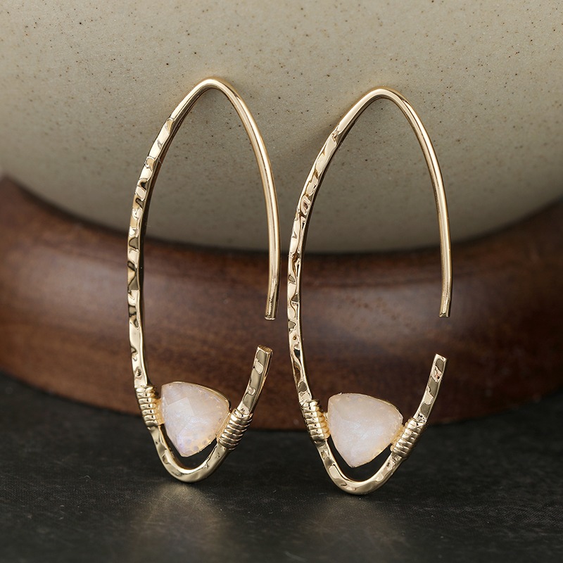 TEMU Women' Bohemian Plated Textured Open Hoop Earrings - Minimalist Geometric Wire Drop Hoops, Suitable For Daily Wear, Parties, Vacations, Gift