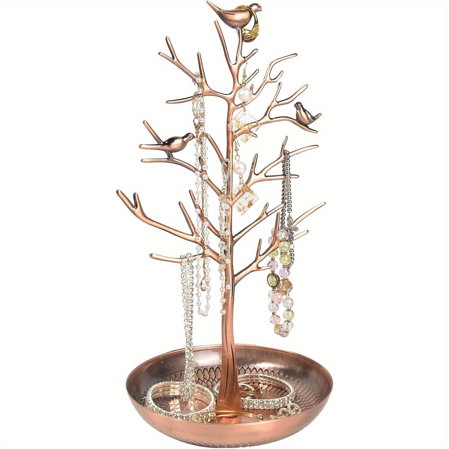 1pc jewelry display necklace earring organizer holder metal birds tree stand with tray antique bracelet rings rack tower decoration for   supply use without electricity material metal recommended uses for product multipurpose item shape tree mounting type tabletop  