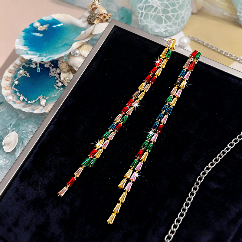 Modern Multi-Colored Synthetic Zirconia Inlay Earrings