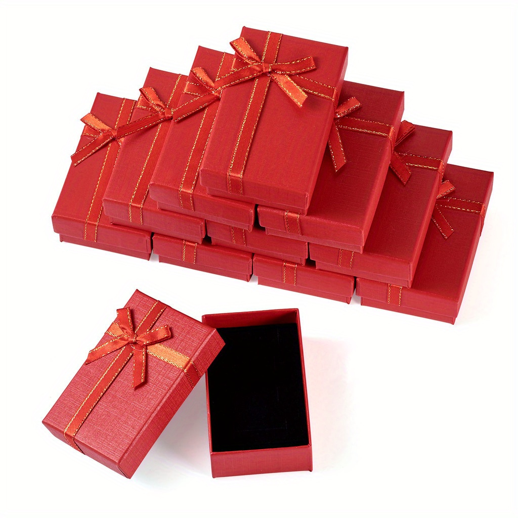 TEMU Gift For Her/him 12pcs Paper Storage Gift Boxes, Ribbon Bowknot Case With Sponge Inside