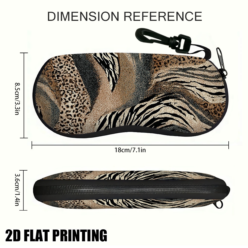 TEMU 1pc Leopard & Zebra Print Eyeglass Case Suitable For Daily Styling, Zipper Closure Glasses Holder, Casual Cover For Reading Glasses, Fashion
