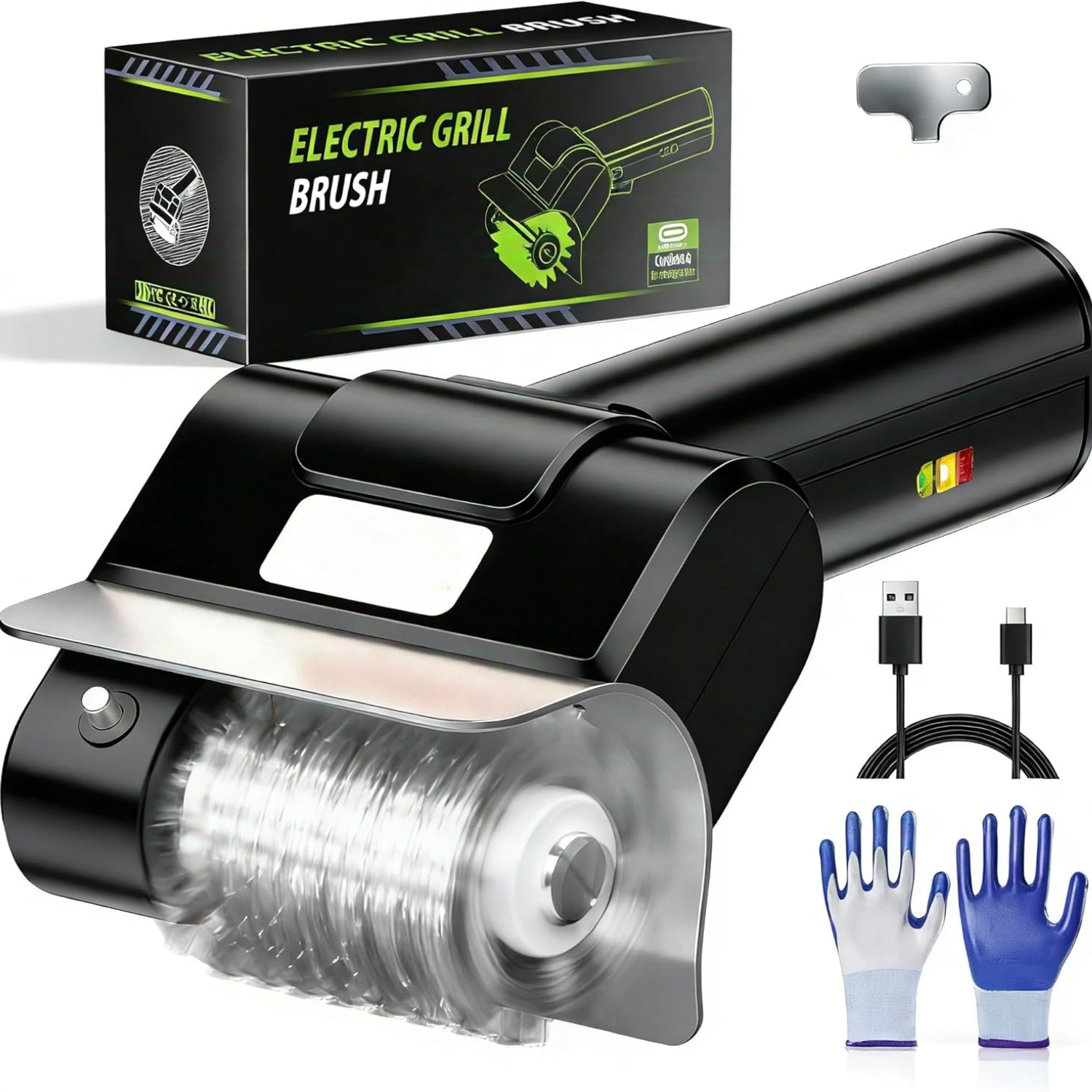 TEMU Electric Grill Brush - Bbq Grill Cleaning Tools With 800 Head, 2000mah Battery And Bristles, Cordless Rechargeable Grill Cleaner For Outdoor