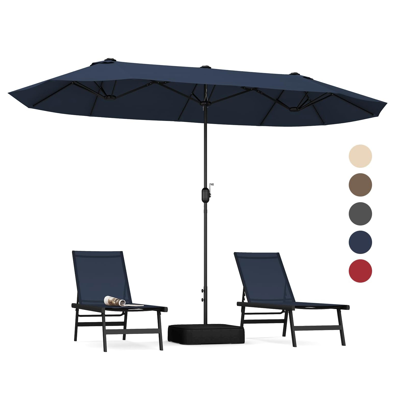 Image of Double Parasol, 400 X 212cm Rectangular Balcony Umbrella With Umbrella Stands, Umbrella With Sun Protection, Garden Umbrella With Crank, Dark Blue