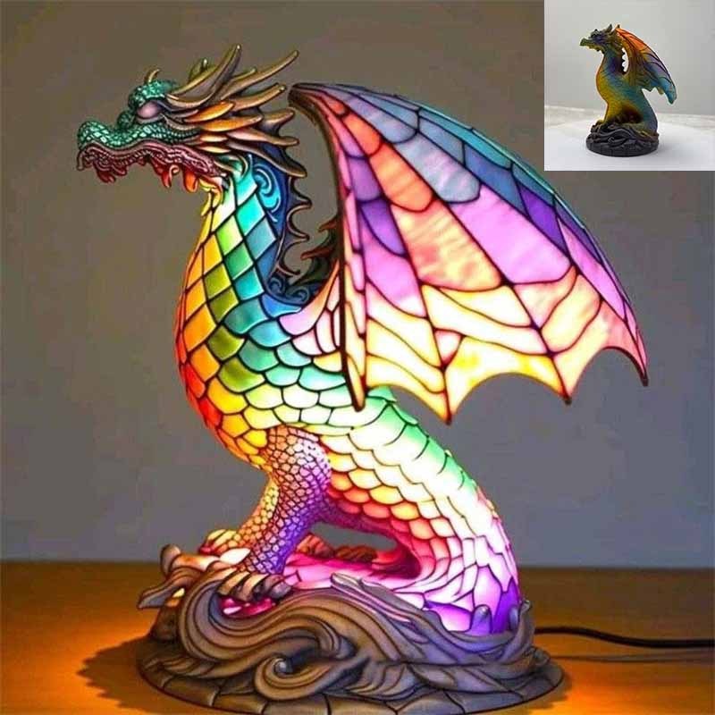 TEMU 3d Dragon Lamp, Cute Resin Dragon Night Light, Stained Bohemian Vintage Animal Table Lamp For Bedroom Home Decor, Living Room Office Gift For