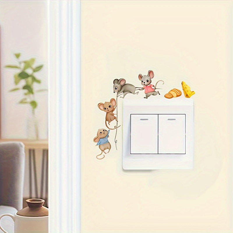 1pc 4 Little Mice Wall Switch Panel Decoration Sticker, Living Room, Bedroom Entrance And Air Conditioner Control Panel Home Decoration Wall Sticker