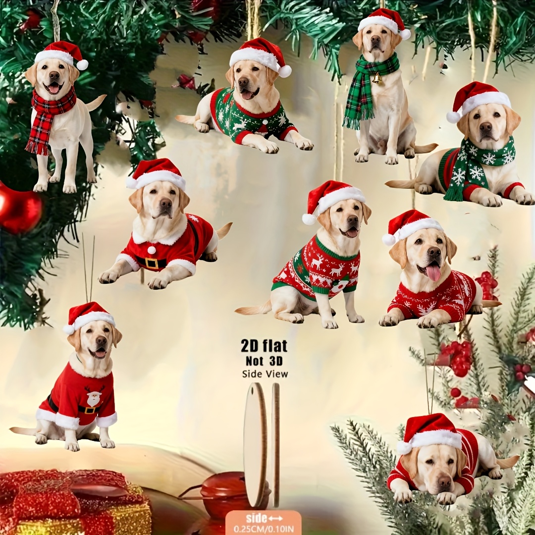 TEMU 2D Plat, 2D Plat Ornements de Noël en Bois Labrador 9pcs, Décoration d'Arbre, Décoration Murale , Fournitures pour Fêtes de Noël, 2D Plat,