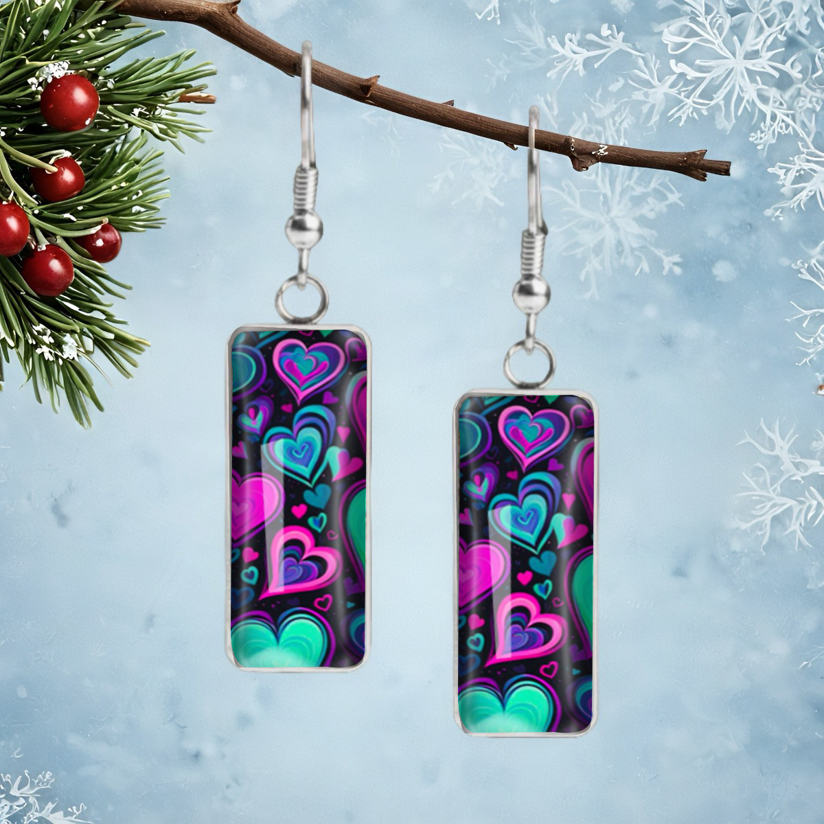 TEMU A Pair Of Romantic Earrings Featuring A Gradient Of Purple, Pink, Blue, And A , Ideal For Valentine's Day, Christmas, Anniversaries, Or Birthday