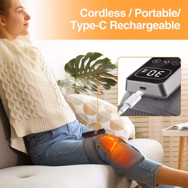 cordless knee massager with heat vibration 3d massage with large led screen electric heated knee brace with 5 heat levels massage mode gifts for families portable massager knee support modern massager Product details 2