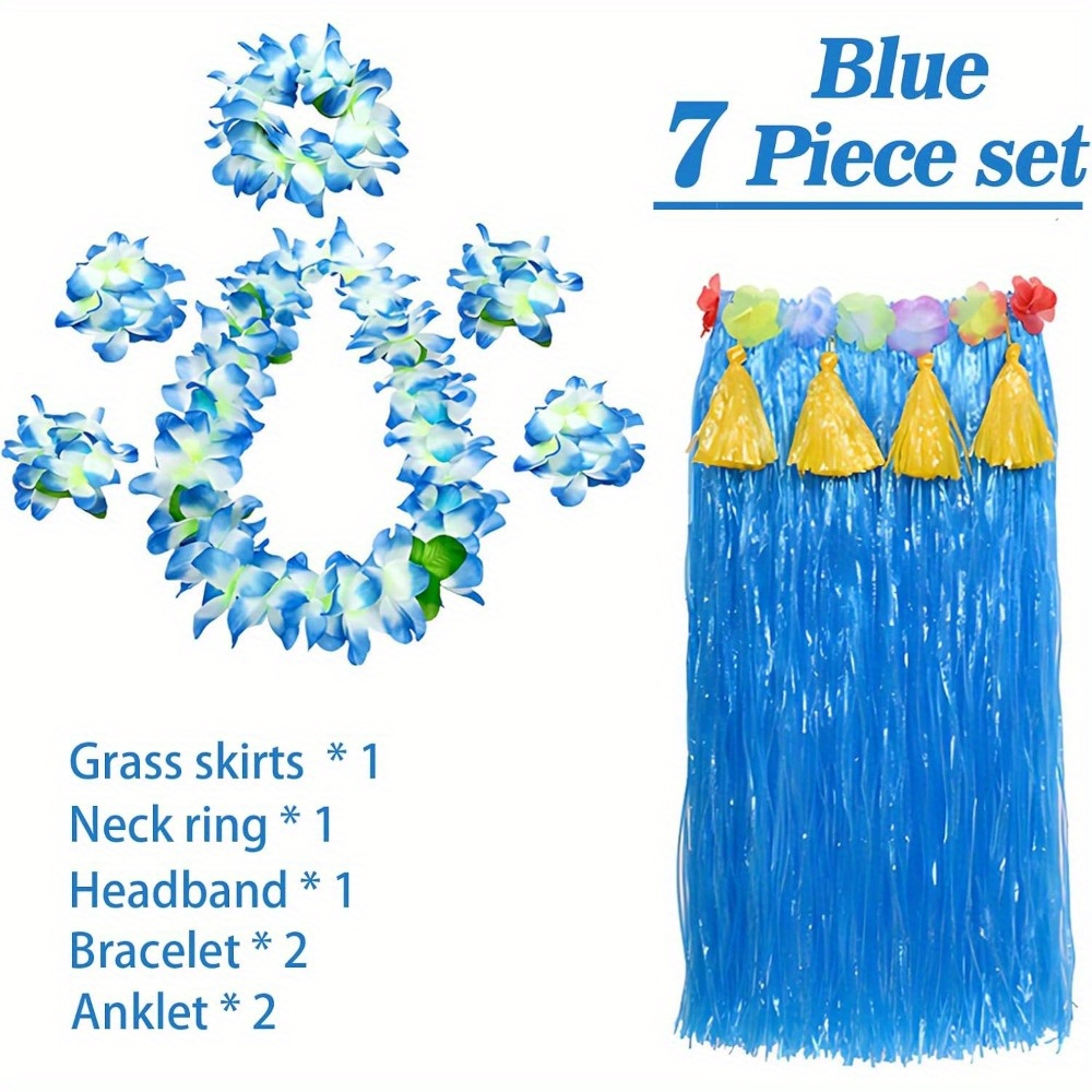 Abeillo Hawaii Hula Rock Set 5-teilig - Grasrock Mit Blumen Accessoires Für Mädchen