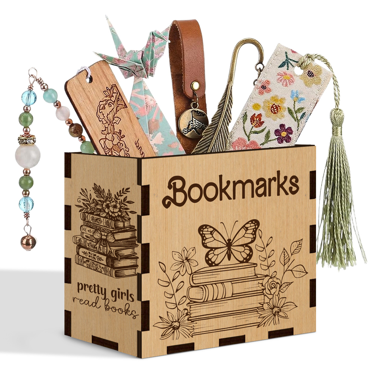 TEMU 1pc 2d Flat Wooden Desktop Storage Box, Decorative Plaque And Ornament, Literary Style Bookshelf Organizer, Suitable For Book Lovers, Practical