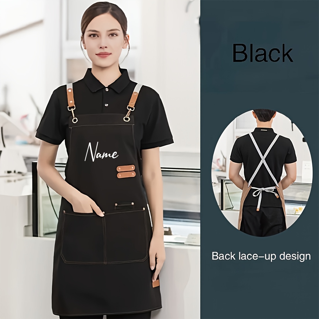 TEMU Customizable Names Or Words, High-quality Apron, With Pockets, Suitable For Men And Women, Apron Ideal For Cafes And Restaurants, Fashionable