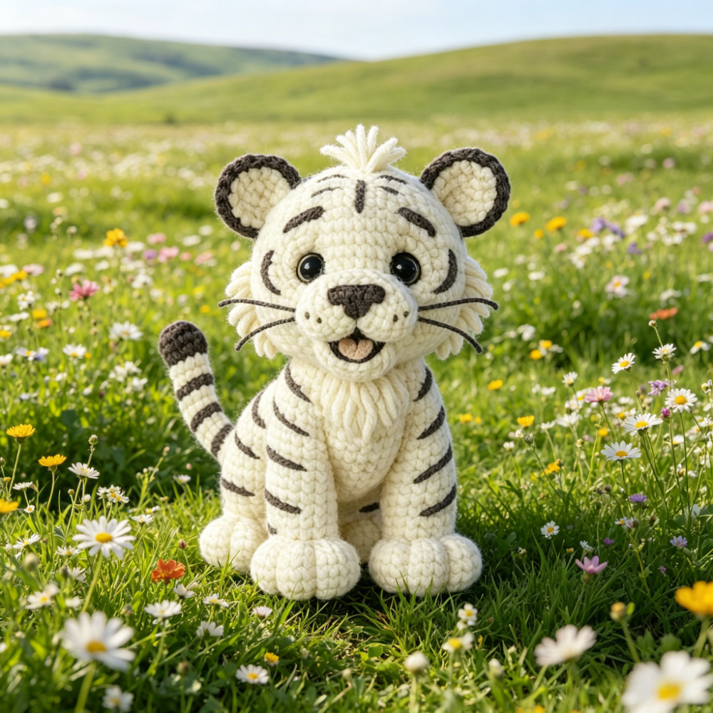 1pc cute white tiger crochet kit for beginners complete amigurumi tiger plush doll craft set with all materials yarn tools step by step instructions handmade knitted white   perfect gift for kids   home decor Product details 1